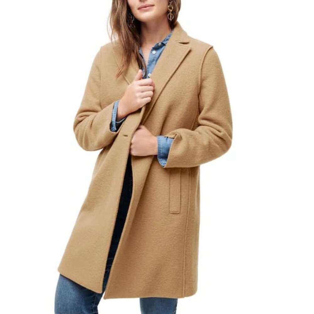 J. Crew Daphne Topcoat in Italian Boiled Wool Camel, Petite (4P)